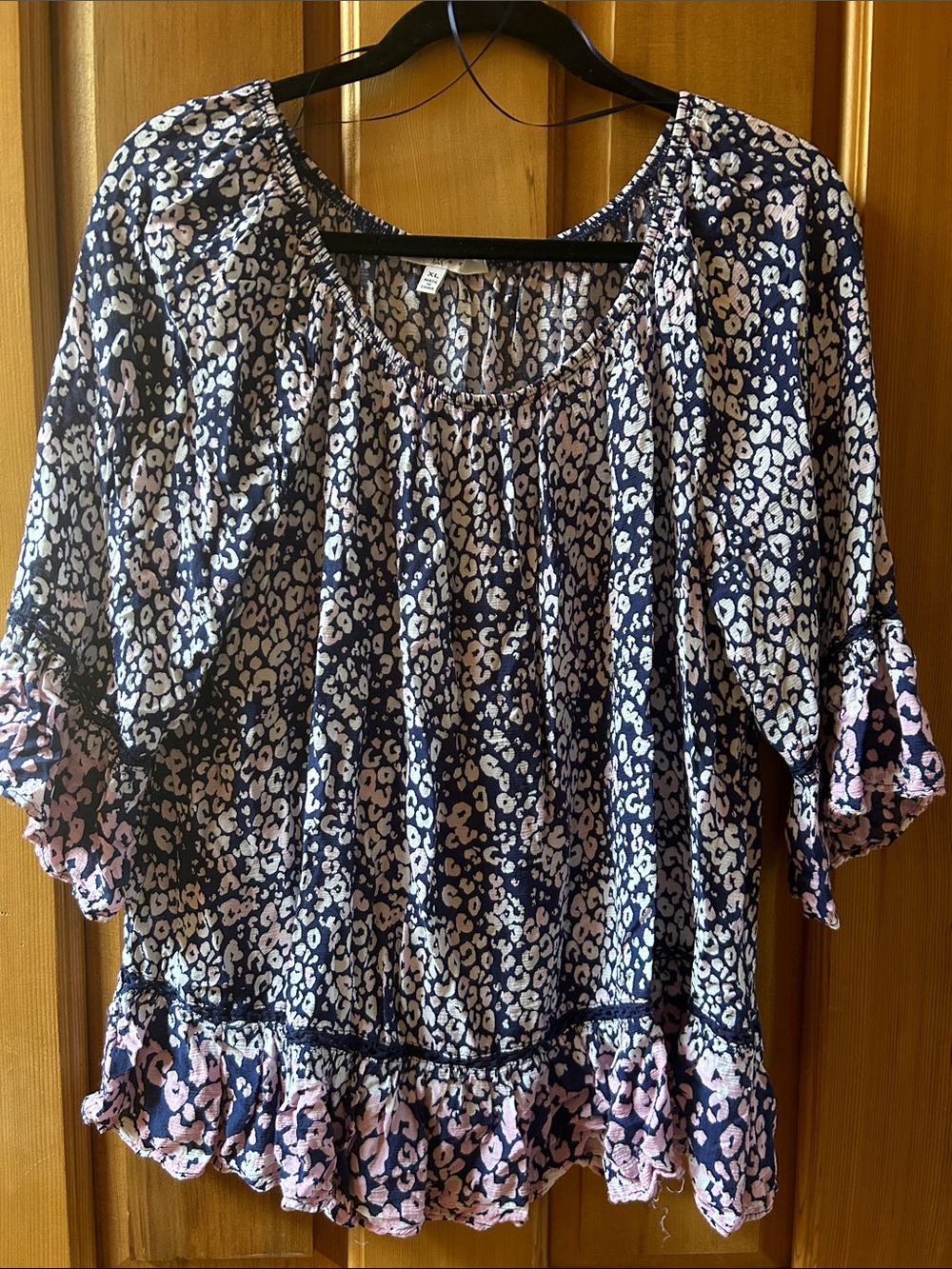 Fever Navy and Light Pink Printed Peasant Tunic